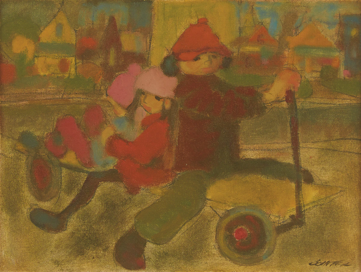 William Arthur Winter, On the Street, oil on canvas board
