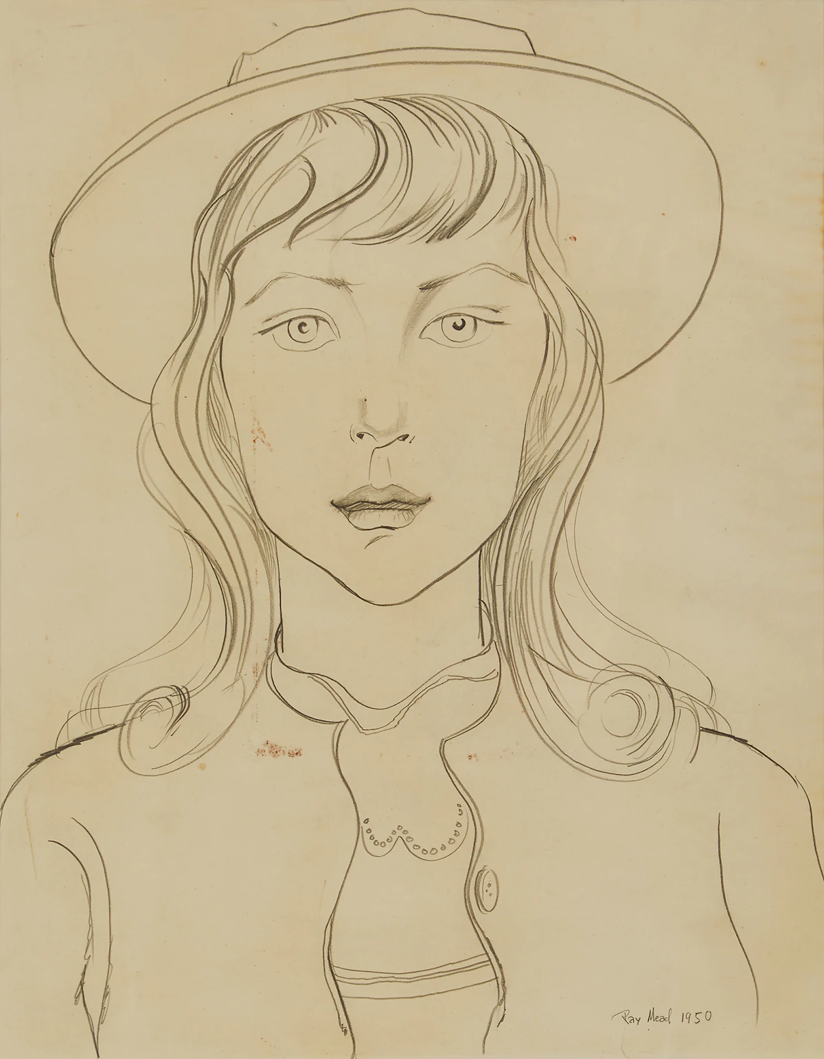 Raymond John Mead, Portrait of a Girl, pencil drawing, 1950