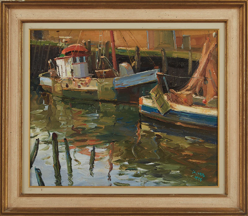Francesco Iacurto, Harbour Scene, oil on canvas, 1973 - view 2