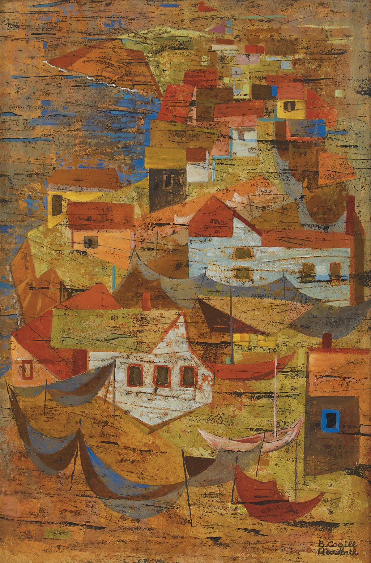 Bobs Cogill Haworth, Fishing Village, Gaspé, oil on board