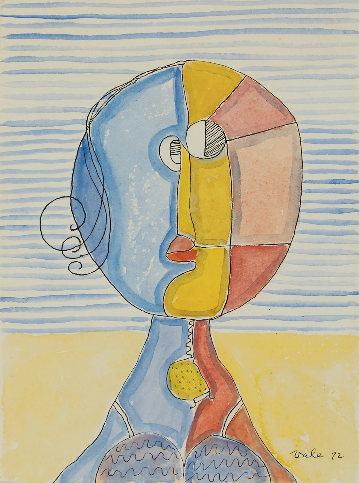 Florence Vale, Head I, ink and watercolour, 1972