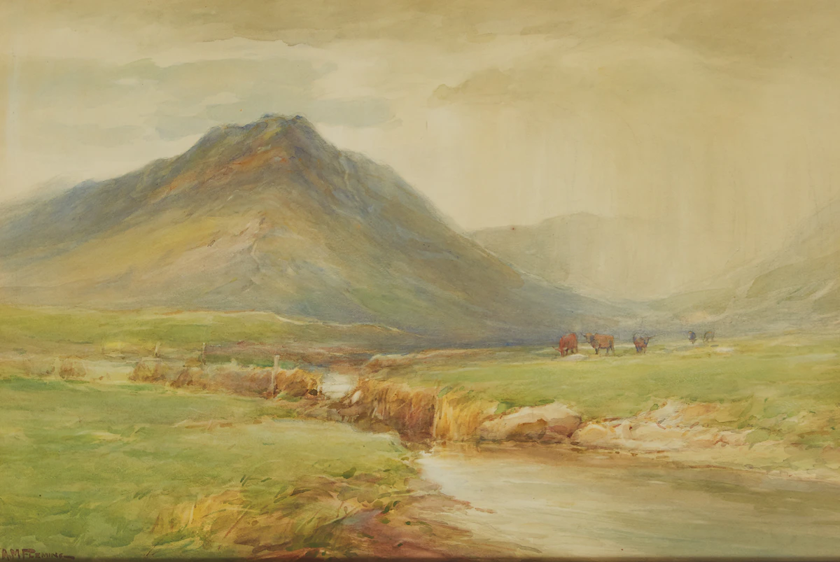 Alexander Fleming, Grazing in the Valley, watercolour