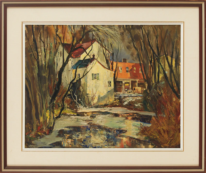 John Adrian Darley Dingle, River through Town, oil on board - view 2