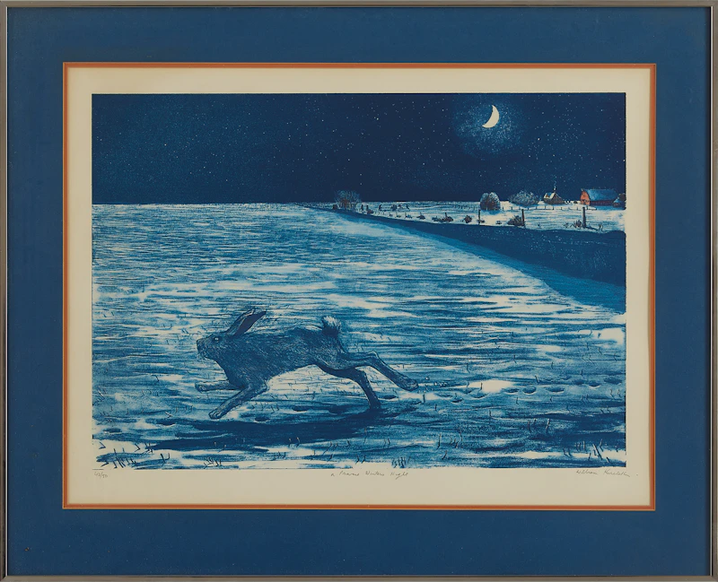 William Kurelek, A Prairie Winter’s Night, colour lithograph - view 2