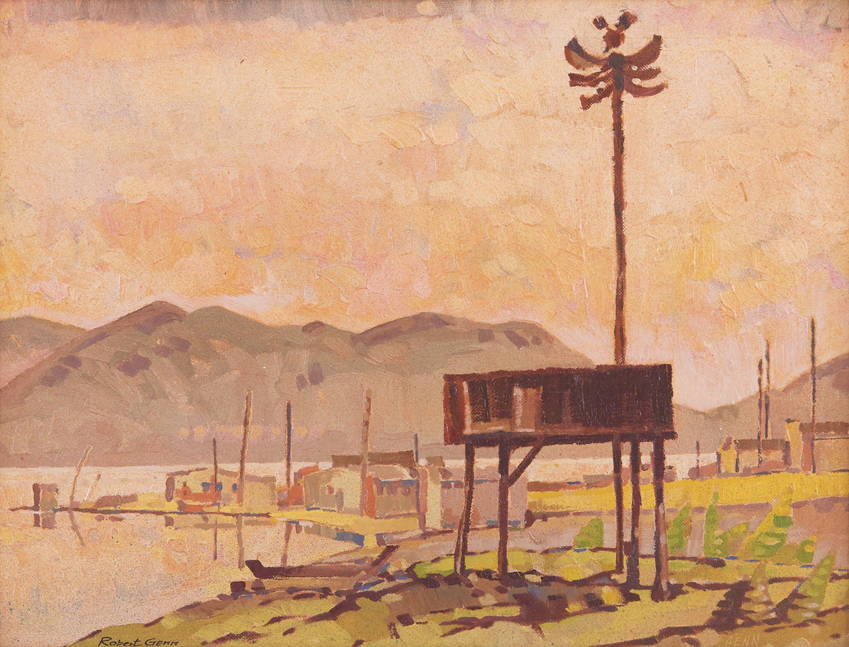 Robert Genn, Hillside Grave and Mirrored Village, oil on canvas board, 1964