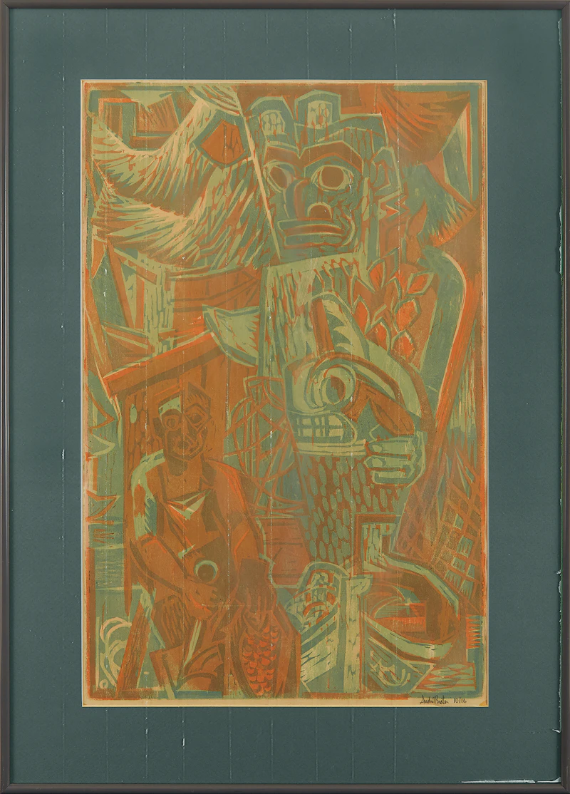 André Charles Biéler, Totem Pole , colour linocut - view 2