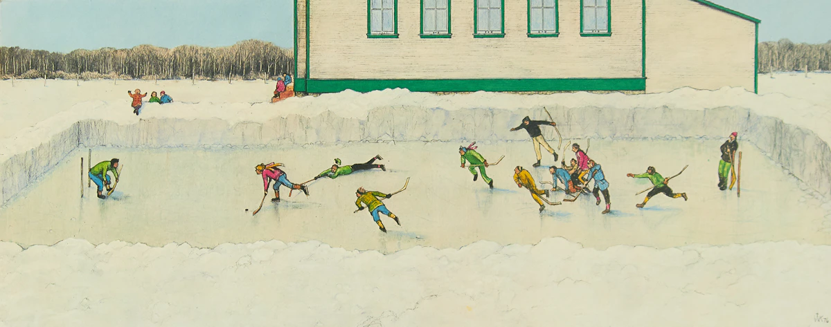 William Kurelek, Breakaway, colour lithograph