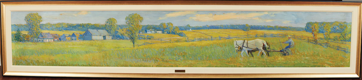 Frederick William Hutchison, Cutting the Mid Summer Hay, oil on canvas