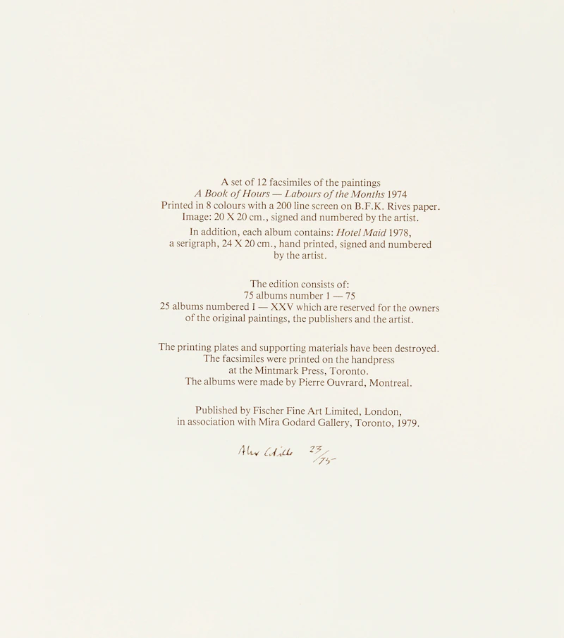 David Alexander Colville, A Book of Hours, Labours of the Months, portfolio of one colour serigraph and twelve colour photolithographs, 1979 - view 17