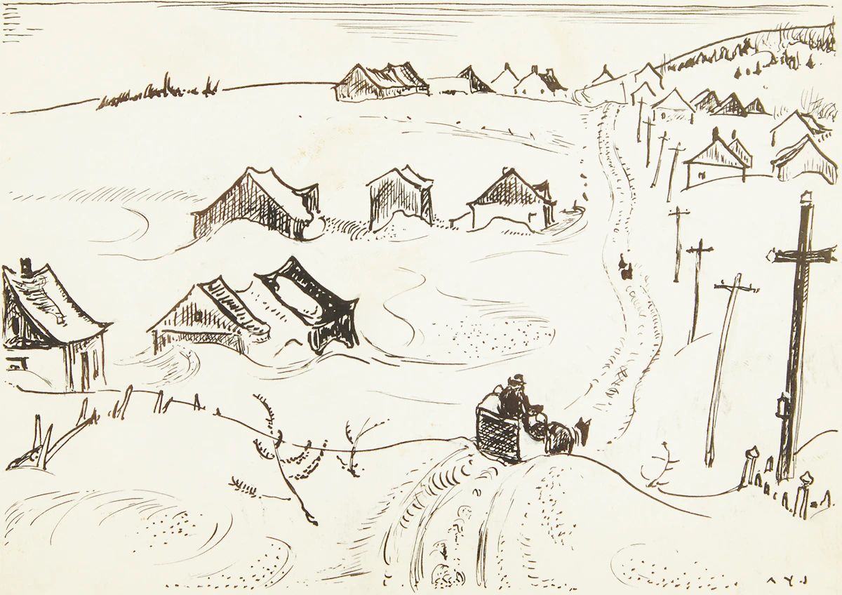 Alexander Young Jackson, Road Over Cap Tourmente (The St. Lawrence), pen and ink on card