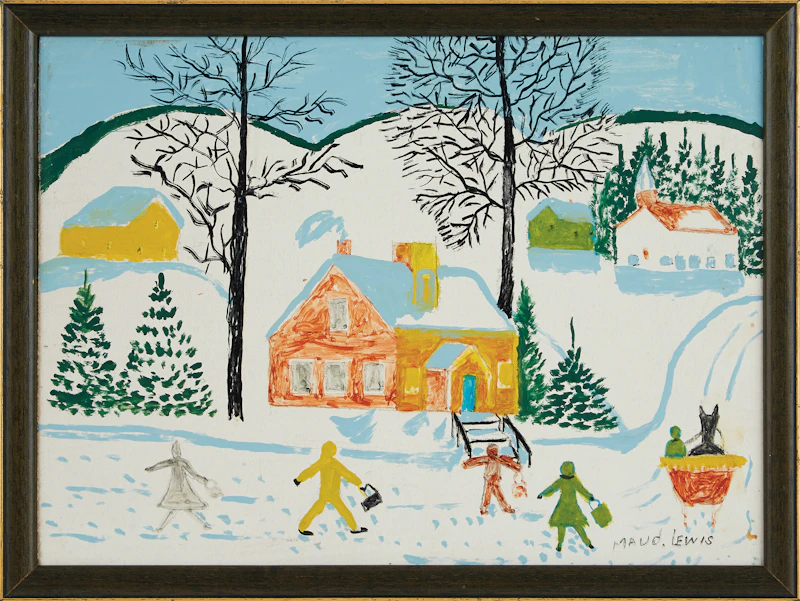 Maud Lewis, Children Walking in the Snow, mixed media on beaver board - view 2