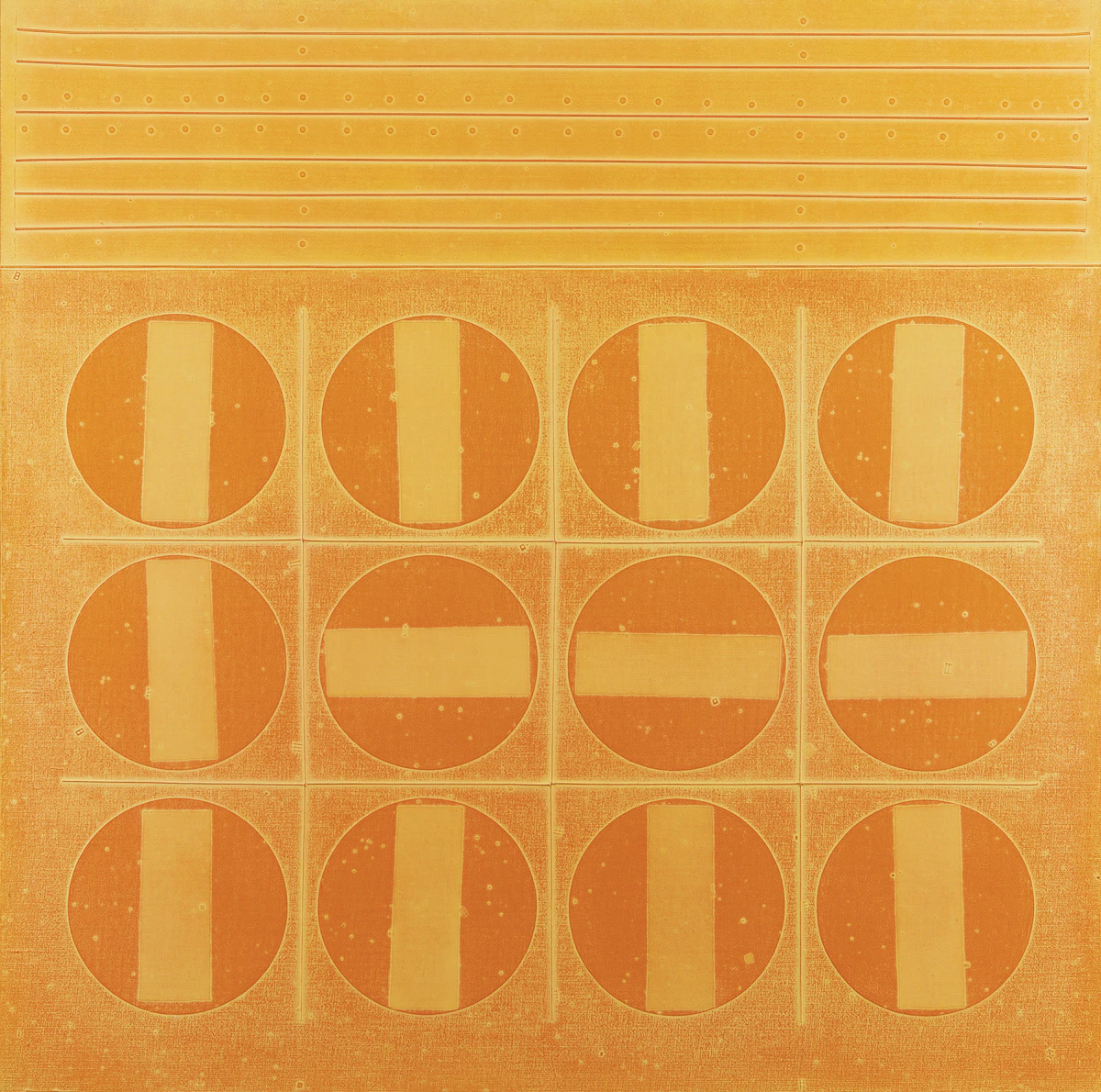 Jacques Godefroy de Tonnancour, Sorbet aux douze oranges, mixed media on board, 1969