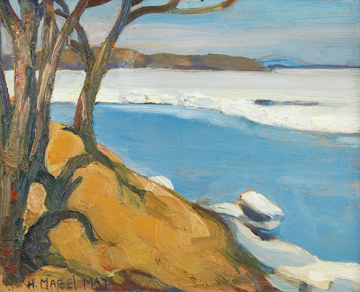 Henrietta Mabel May, Shoreline Landscape / Farm Scene, double-sided oil on panel