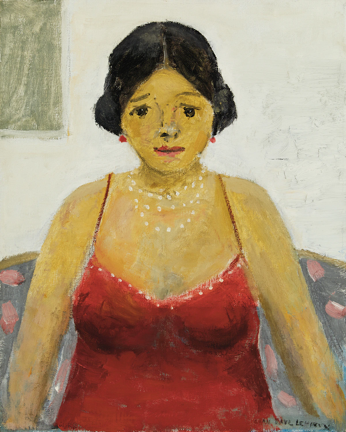 Jean Paul Lemieux, Dame au collier de perles, oil on canvas