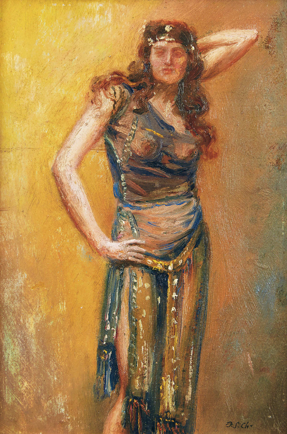 Frederick Sproston Challener, Posing Dancer, oil on board