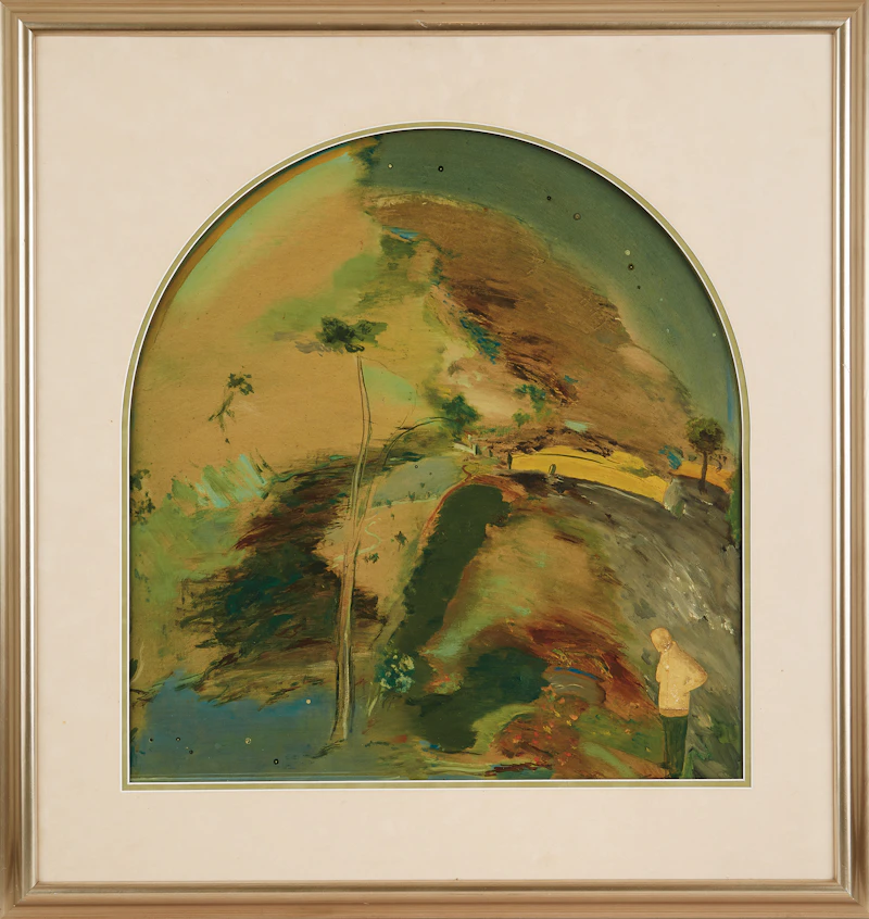 Tony Urquhart, Landscape with Self Portrait, oil on masonite - view 2