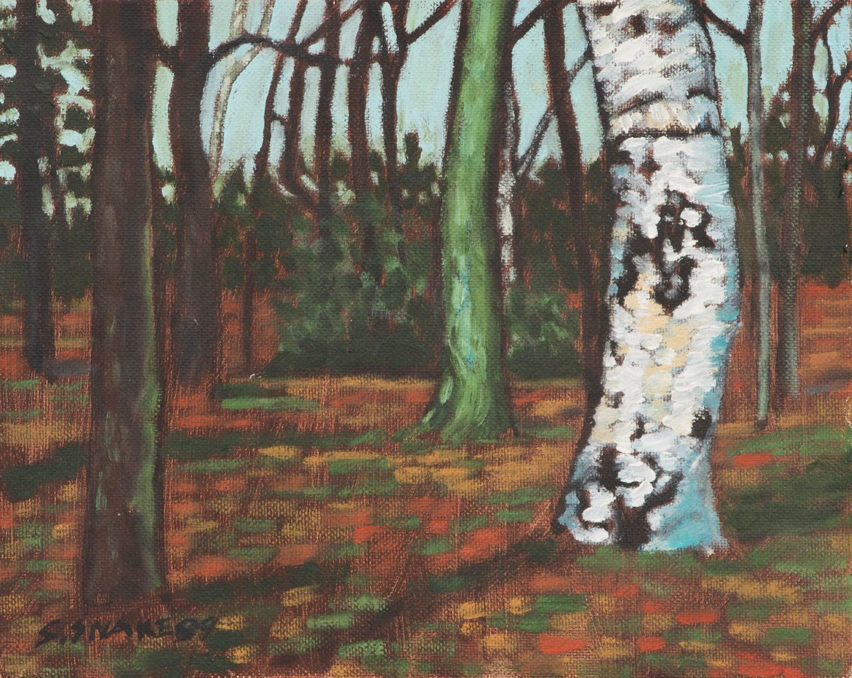 Stephen Snake, Forest Interior, oil on canvas board