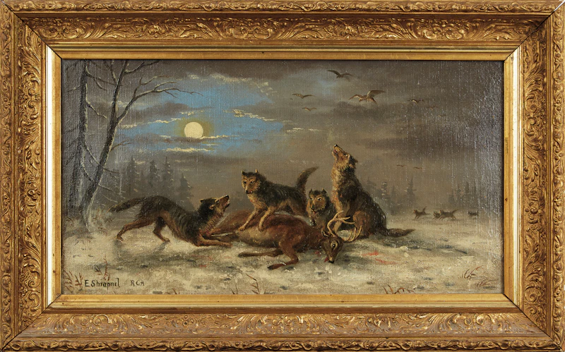 Edward Scrope Shrapnel, Wolves on the Hunt, oil on canvas - view 2