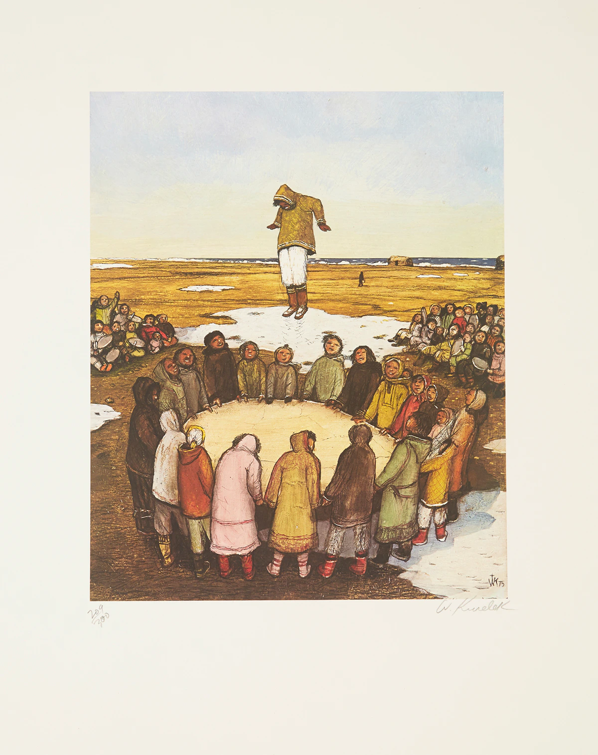 William Kurelek, Trampoline Game, colour lithograph