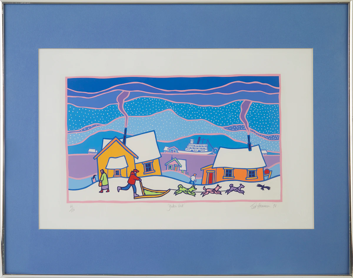 Ted Harrison, Yukon Visit, serigraph, 1990