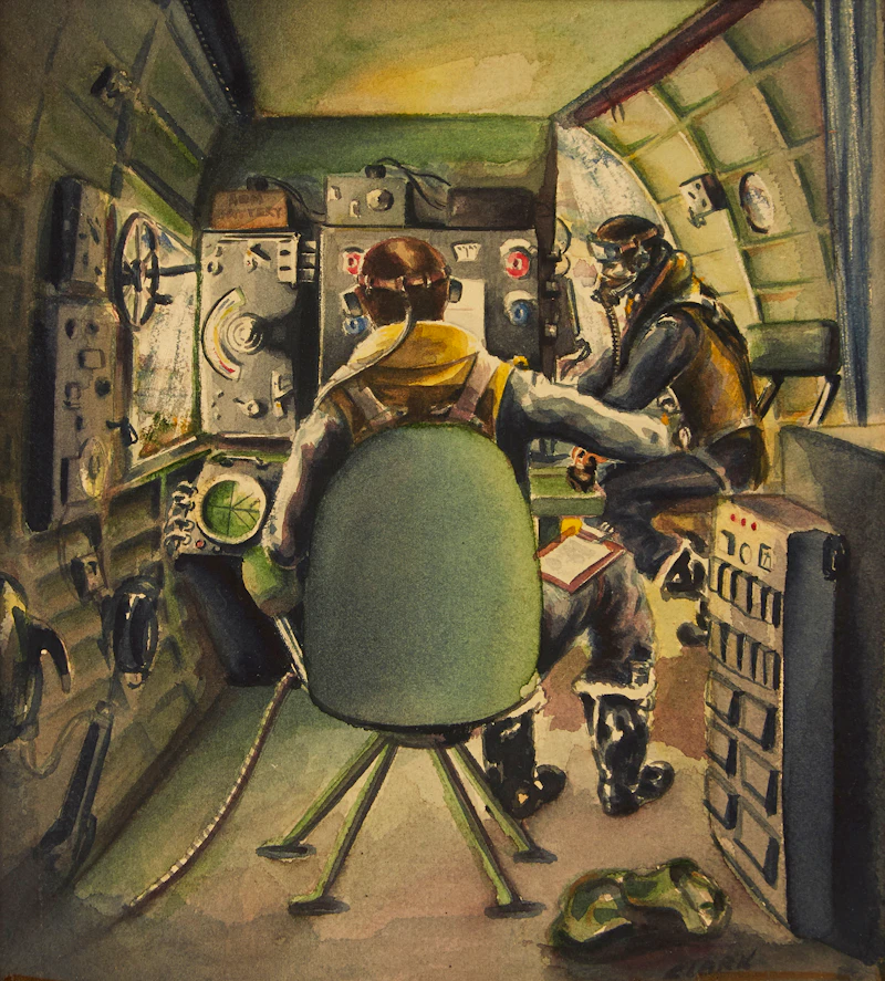 Flight Sergeant Colin Clark, Wire Operators Office in Halifax - Bomber - 1944, watercolour - view 2