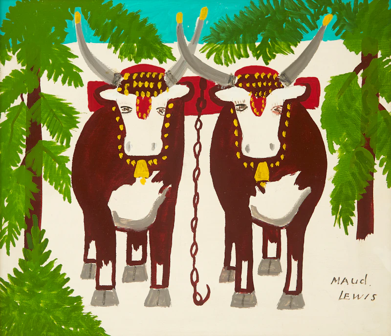 Maud Lewis, Pair of Oxen in Winter, oil on board, circa 1968 - view 2