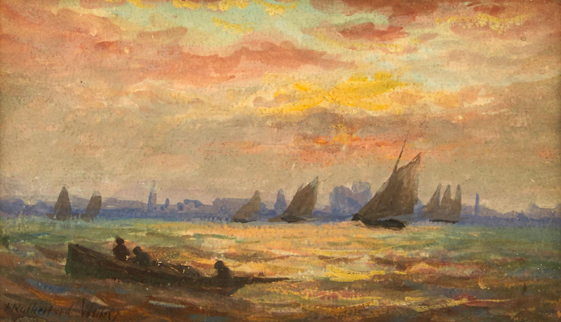 Arthur Rutherford Wilbur, Boating at the Foot of the City, watercolour - view 2