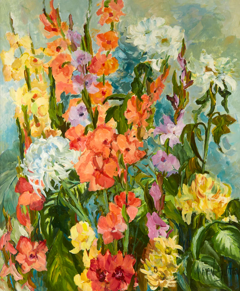 Marion Isobel Sutton, Flower Garden, oil on board - view 2