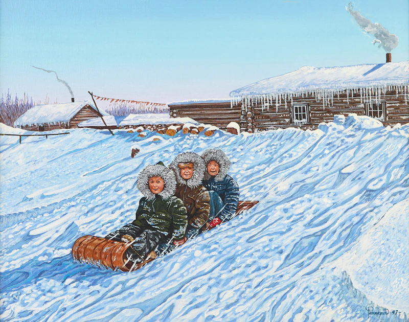 Robert Paananen, Toboggan Riders, acrylic on canvas board, 1997 - view 2