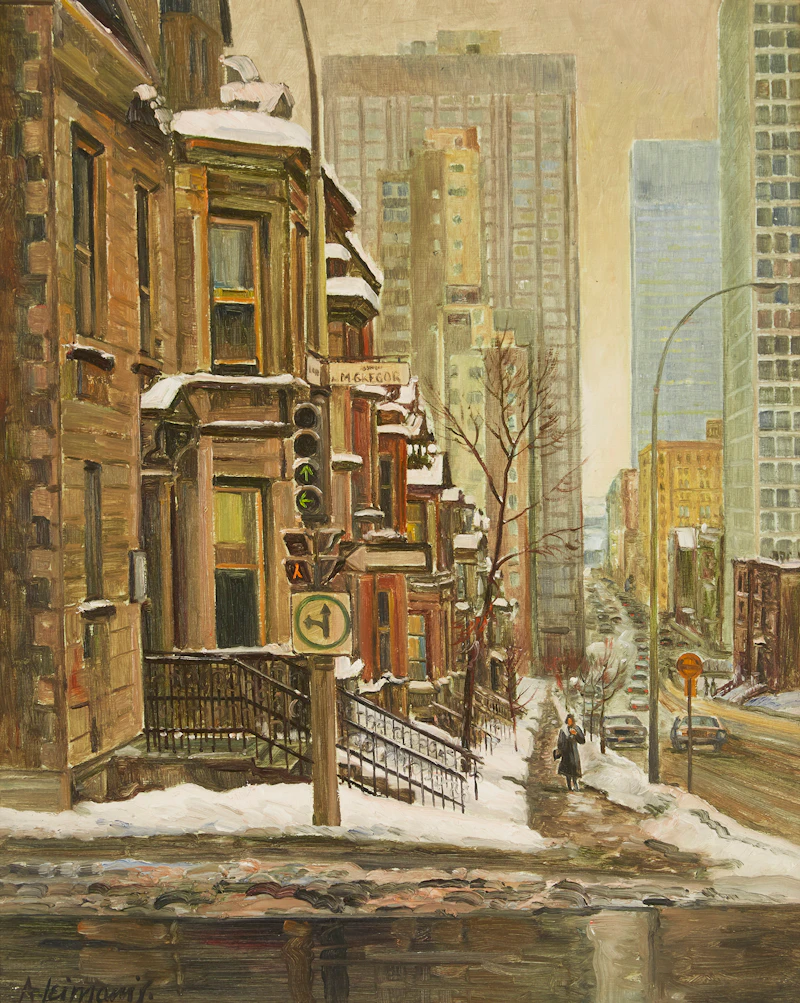 Andris Leimanis, Grey Winter Day Peel St. at McGregor, oil on board - view 2