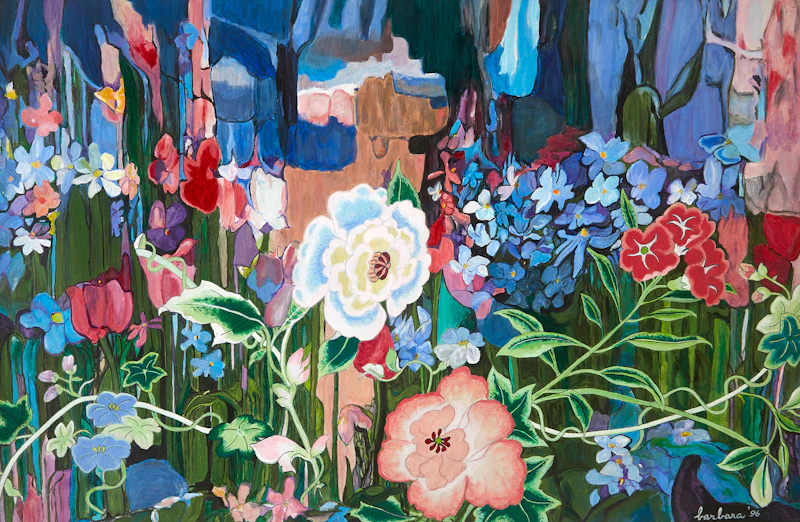 Unknown Artist, Flowers in the Garden, oil on canvas board, 1996 - view 2