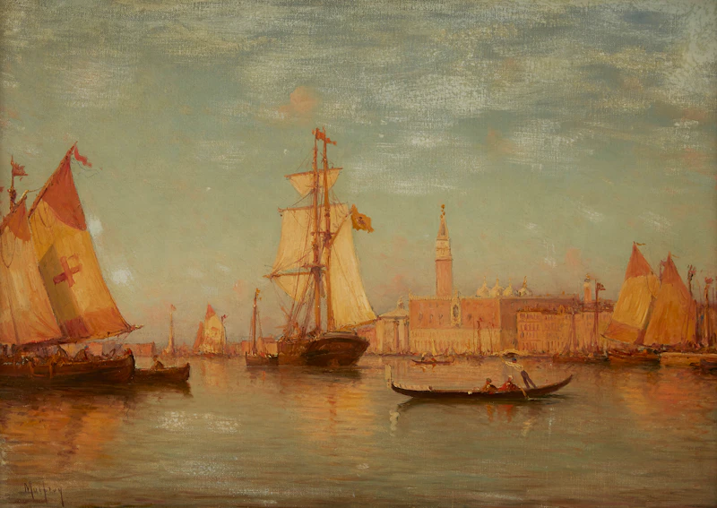 Charles Malfroy, Venetian Canal Scene, Campanile, oil on canvas - view 2