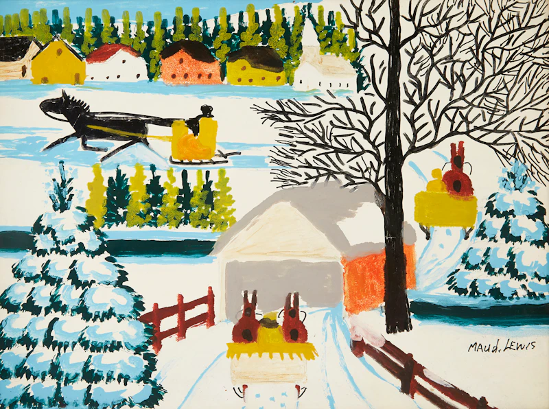 Maud Lewis, Winter Sleighing Scene, mixed media on masonite - view 2