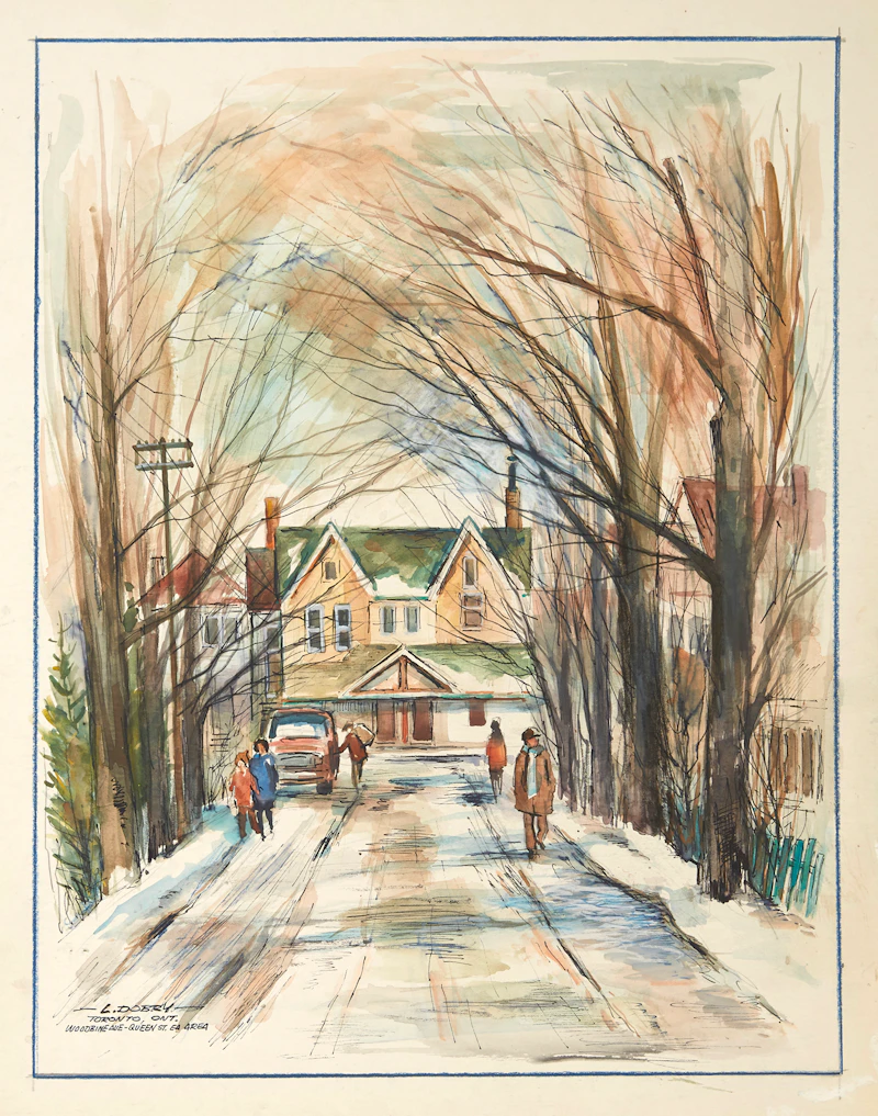 Louis  Dobry, Toronto Ont., Harbord St.; Toronto Ont., Queen St, EA, Beaches Area; Toronto, Ont., Woodbine Ave- Queen St. EA Area; Toronto Ont., Queen St. EA, four mixed media works - view 3