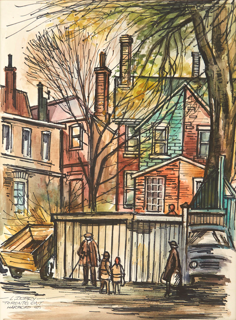 Louis  Dobry, Toronto Ont., Harbord St.; Toronto Ont., Queen St, EA, Beaches Area; Toronto, Ont., Woodbine Ave- Queen St. EA Area; Toronto Ont., Queen St. EA, four mixed media works - view 4