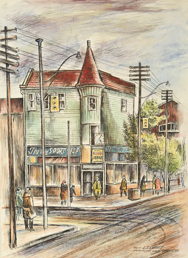Louis  Dobry, Toronto Ont., Harbord St.; Toronto Ont., Queen St, EA, Beaches Area; Toronto, Ont., Woodbine Ave- Queen St. EA Area; Toronto Ont., Queen St. EA, four mixed media works - view 6