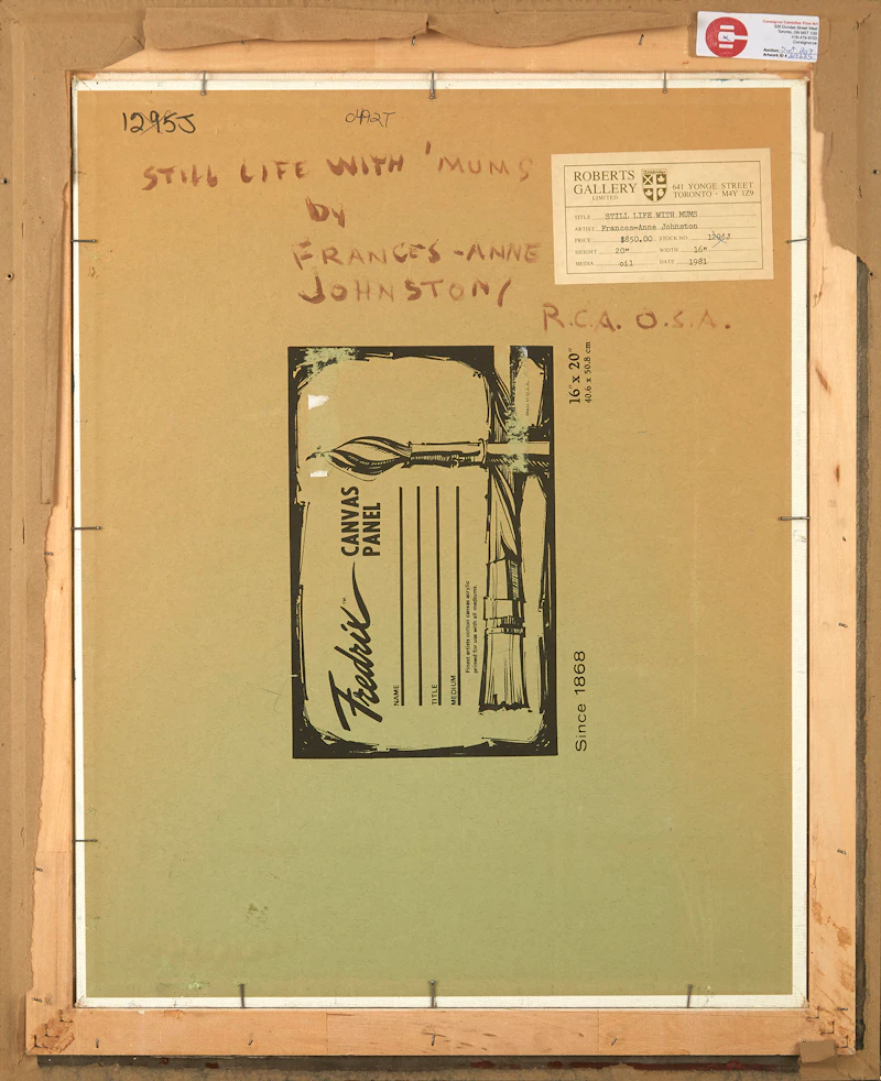 Frances Anne Johnston, Still Life with ‘Mums, oil on canvas board, 1981 - view 3