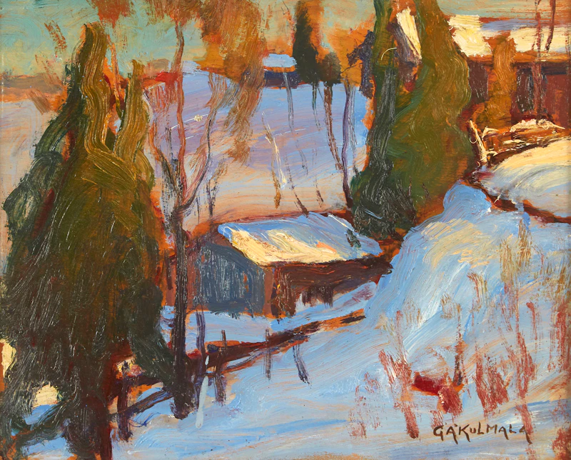 George Arthur Kulmala, Winter Landscape with Buildings, oil on board - view 2