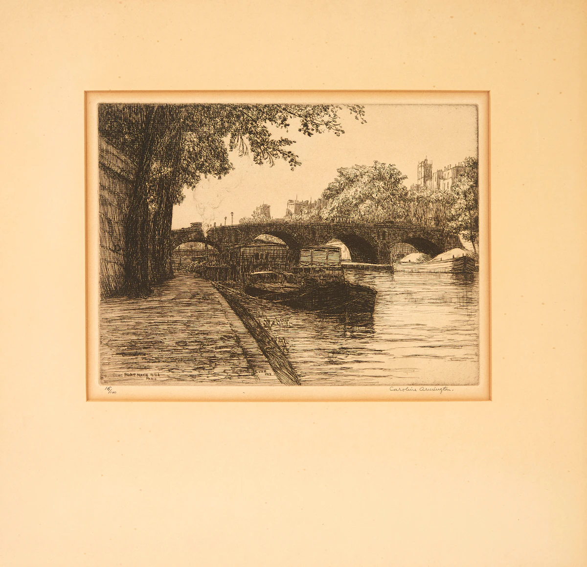Caroline Helena Armington, Pont Marie, Paris, No.1; Le Pont des Arts, Paris No. 2, two etchings