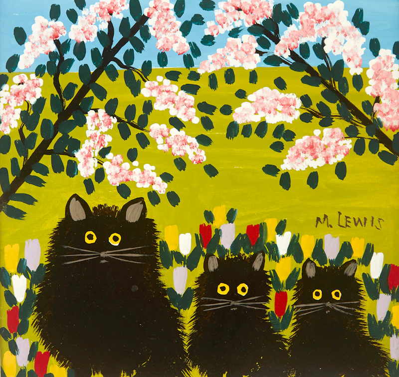 Maud Lewis, Three Black Cats, mixed media on board - view 2