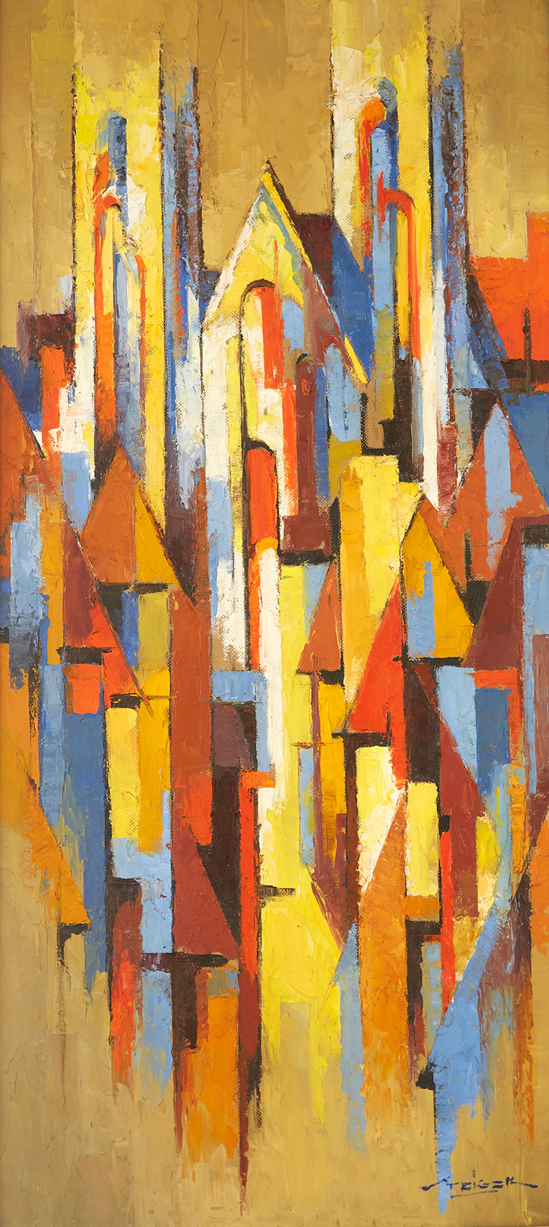 Frederic Steiger, Abstract Cityscape, oil on board - view 2