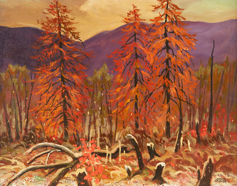Joachim George Gauthier, Tamaracks and Early Snowfall, oil on board - view 2