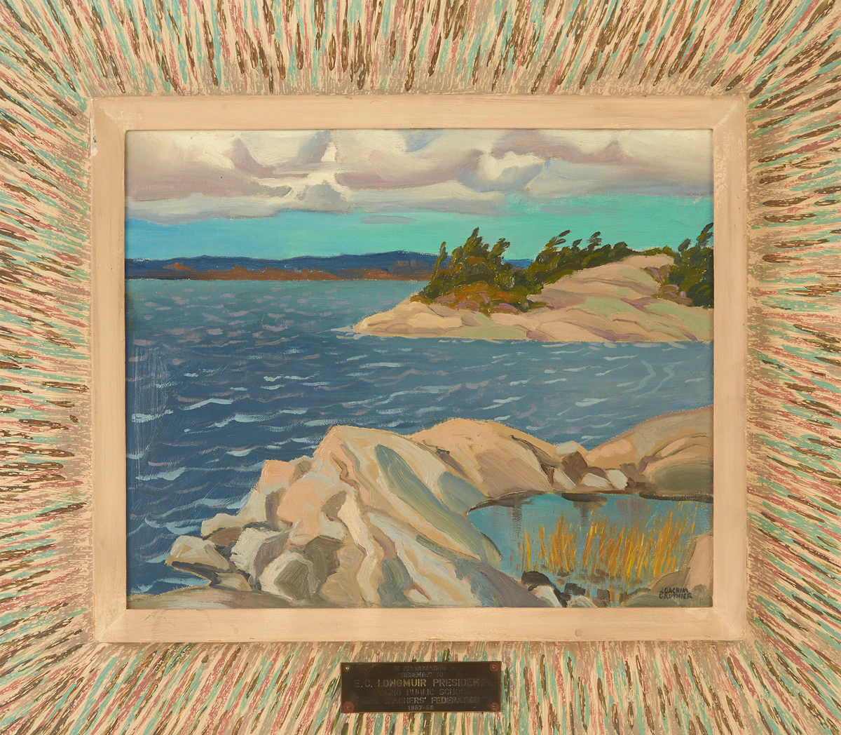 Joachim George Gauthier, Snug Harbour, Georgian Bay; Haines Lake, Parry Sound, a pair of oils on board, 1958