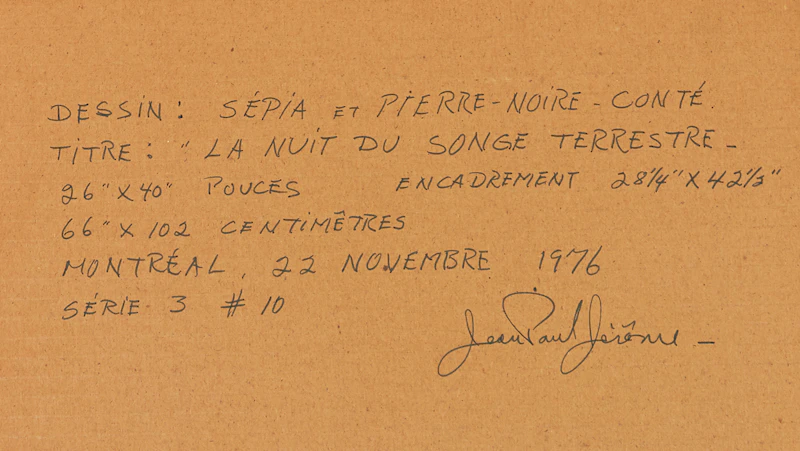 Jean-Paul Jérôme, La nuit du songe terrestre, charcoal on paper mounted on card, 1976 - view 3
