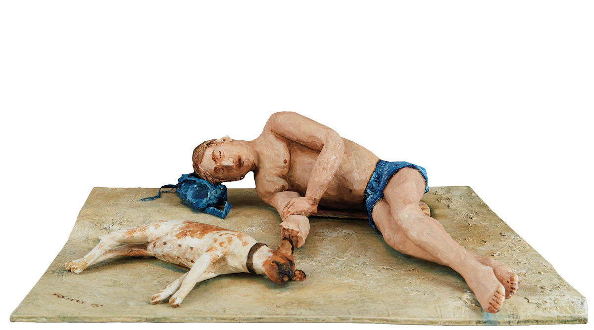 Susan Longmire, Let Sleeping Dogs Lie, papier-mache sculpture