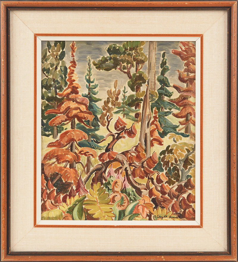 Bobs Cogill Haworth, Pine Trees - Whitefish Falls, Ont., oil on board, circa 1940 - view 2