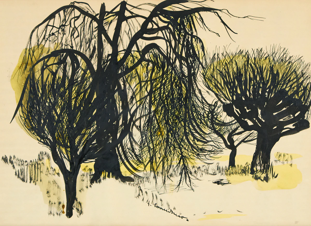 Fritz Brandtner, Trees, ink and watercolour on paper