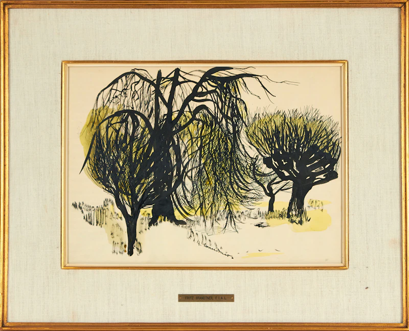 Fritz Brandtner, Trees, ink and watercolour on paper - view 3