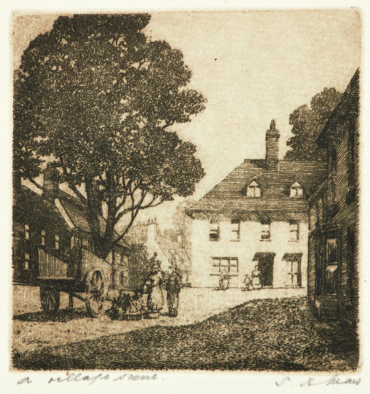 Samuel Herbert Maw, A Village Scene, etching