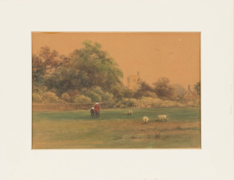 Frederick Arthur Verner, A Garden Walk with Sheep, watercolour on paper, 1898 - view 2